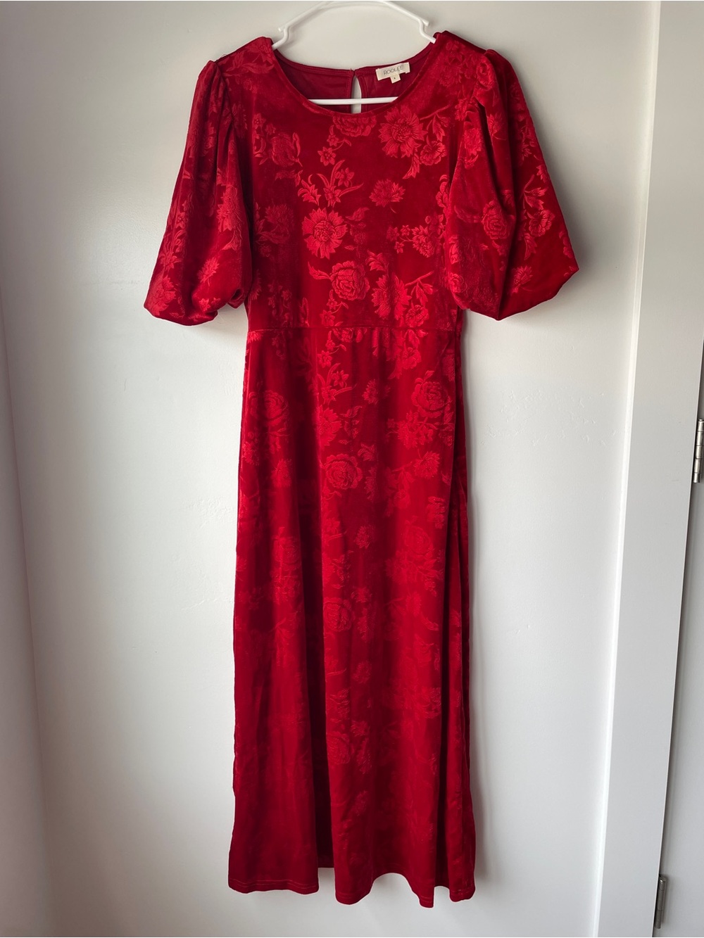 Roolee Red Floral Velvet Midi Dress